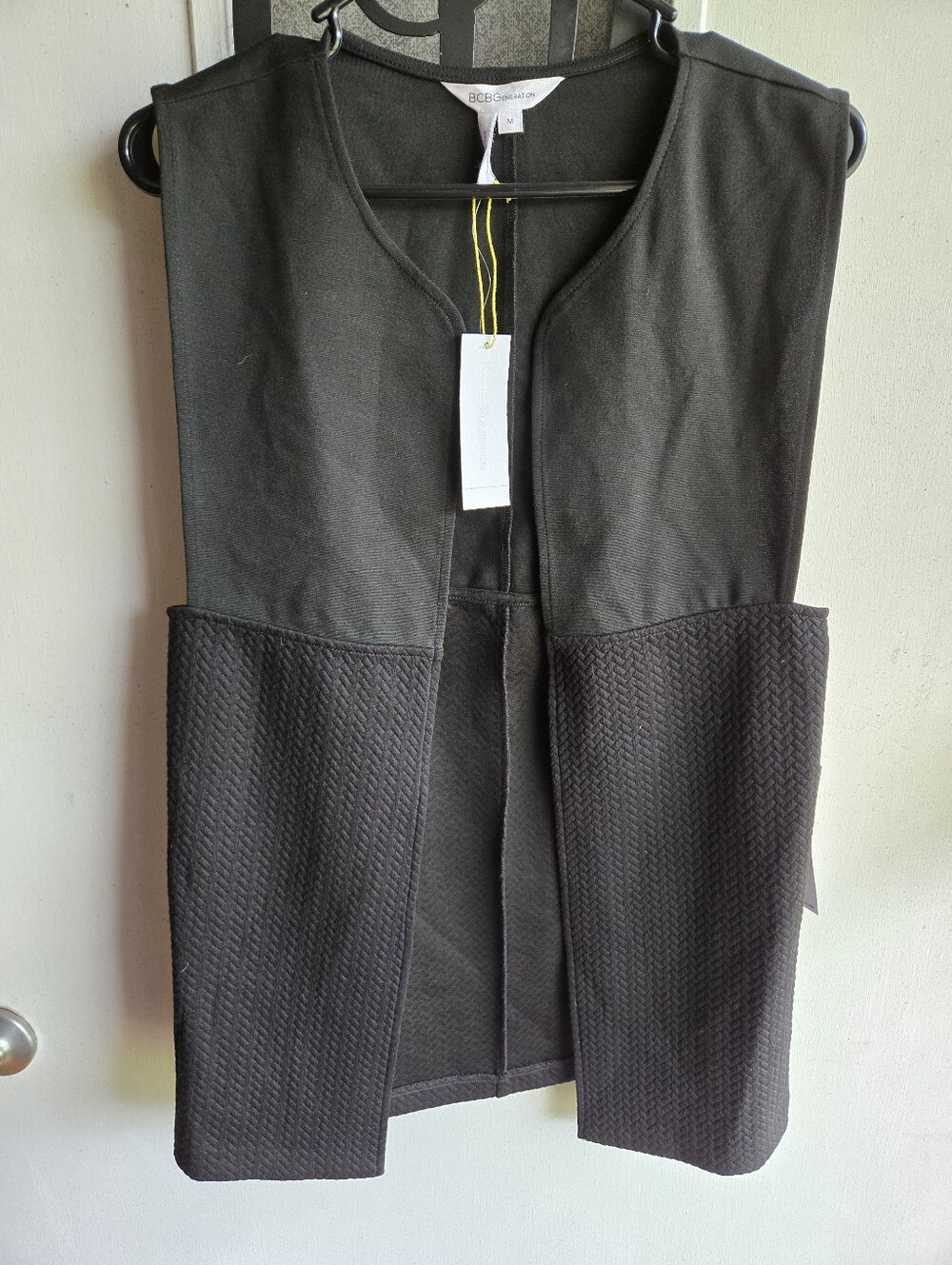 BCBGeneration Black Textured Panel Open Vest NWT